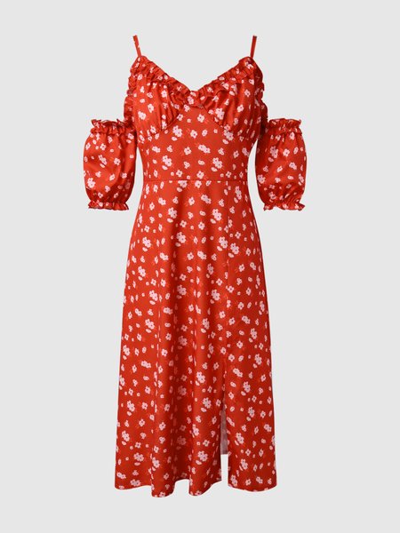 Daily Elegant Weaving Dress, Red, Midi Dresses