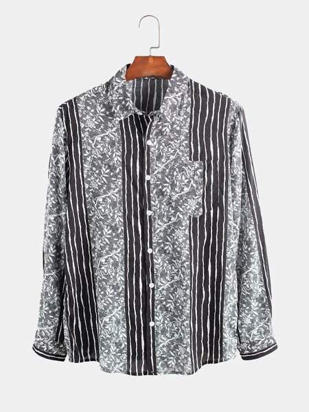 Striped Casual Shirt Collar Shirts & Tops, Black, Men's shirts