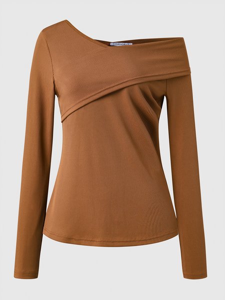 Casual Solid T-shirt, Khaki, Tees
