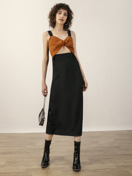 Elegant Weaving Dress, Brown, Midi Dresses