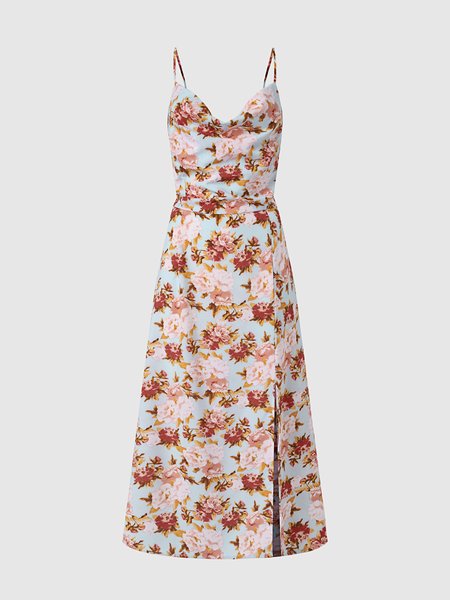 Slit Spaghetti Floral Dress, As picture, Maxi Dresses