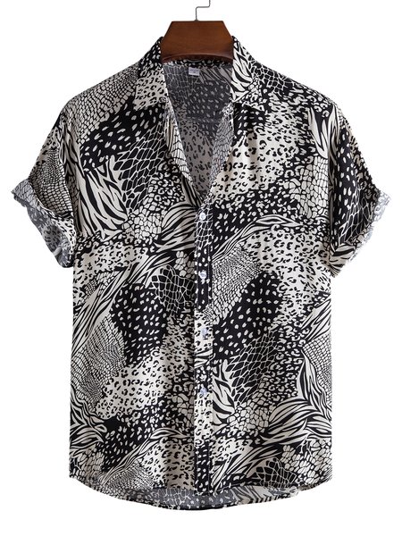 Men's Casual Shirt Collar Polka Dots Shirts, Black, Shirts