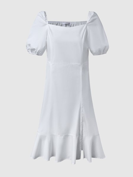Puff Sleeve Slim Fit Side Slit Square Neck Solid Dress, White, Midi Dresses
Puff Sleeve Slim Fit Side Slit Square Neck Solid Dress, White, Midi Dresses
