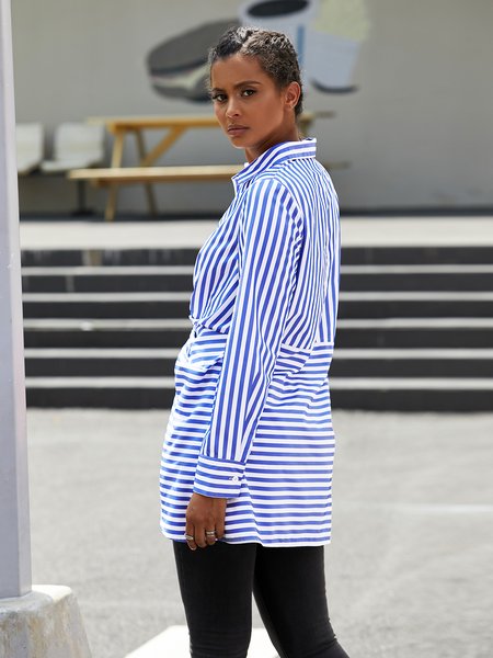 Shirt Collar Regular Fit Printed Blouse, Blue, Blouses and Shirts