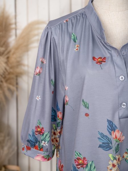 Casual Shawl Collar Shirts & Tops, Gray, Shirts & Blouses