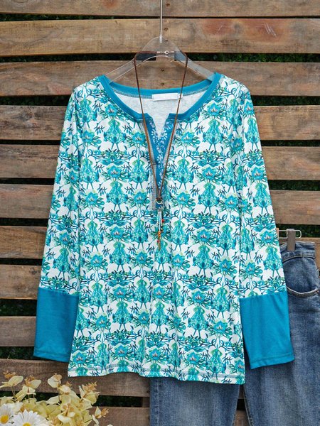Casual Floral Long Sleeve Round Neck Shirts & Tops, Lake blue, Long sleeve tops
Casual Floral Long Sleeve Round Neck Shirts & Tops, Lake blue, Long sleeve tops