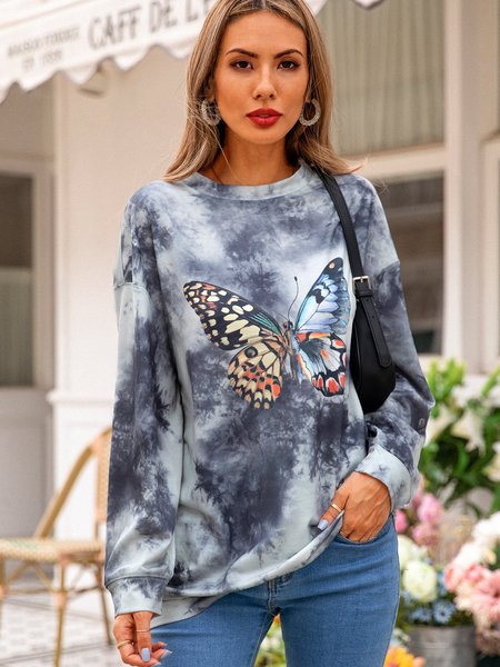 Long Sleeve Crew Neck Casual Sweatshirts, Gray, Sweatshirts & Hoodies