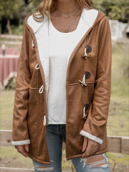 Long Sleeve Faux Suede Shift Jacket, Khaki, Coats
