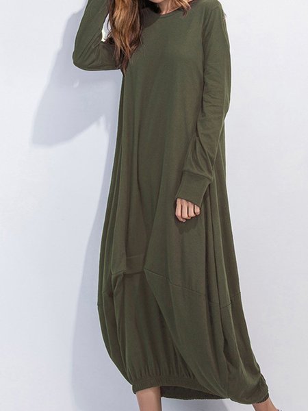 

Cocoon Women Daily Cotton Long Sleeve Casual Paneled Plain Spring Dress, Army green, Spring Dresses