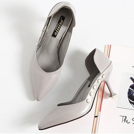 

Imitation Pearl All Season PU Heels, Gray, Heels