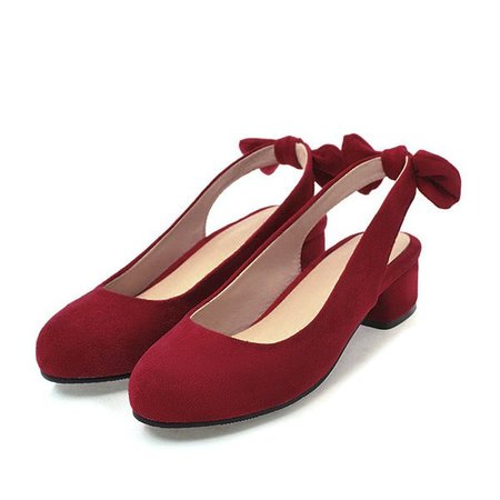 

Bowknot Velvet Date Summer Round Toe Chunky Sandals, Red, Heels