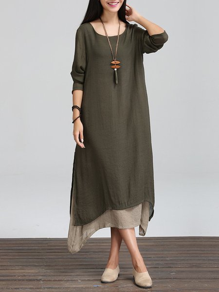 

Asymmetrical Casual Linen Casual Dress, Orange, Dresses