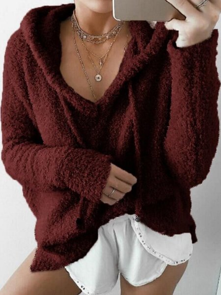 

Long Sleeve Casual Cotton-blend Teddy Bear Hoody, Burgundy, Sweatshirts & Hoodies