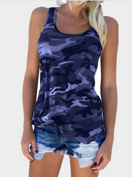 

Sleeveless Tie Dyed Sexy Camouflage Tanks, Navy blue, Tanks & Camis