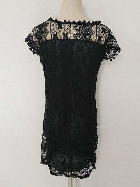

Shift Women Daily Short Sleeve Paneled Solid Summer Dress, Black, Casual Dresses