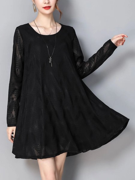 

Black Slit H-line Floral long Sleeve Bronzing Dress, Dresses