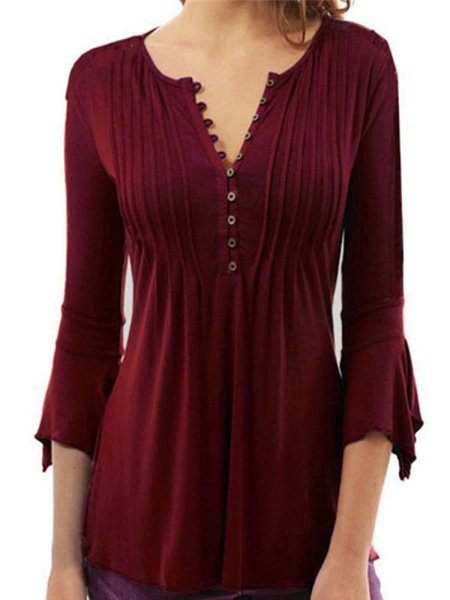 

Crew Neck Casual Frill Sleeve Ruched Blouse, Burgundy, Shirts & Blouses