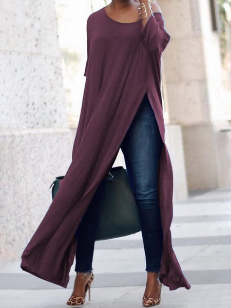

Donna Mezza Manica Girocollo spacco T-shirt, Viola, Sweater