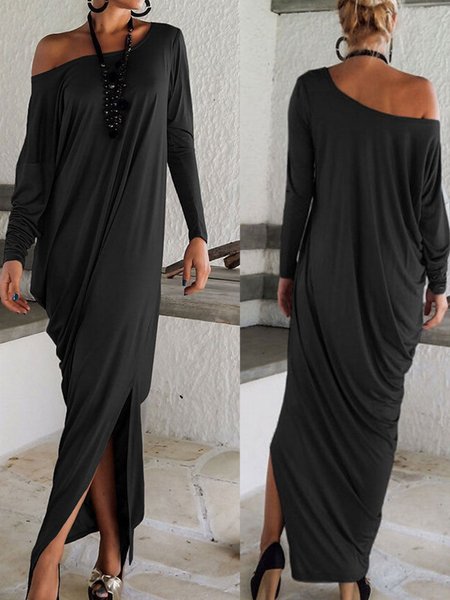 

Batwing One Shoulder Casual Dress, Black, Dresses