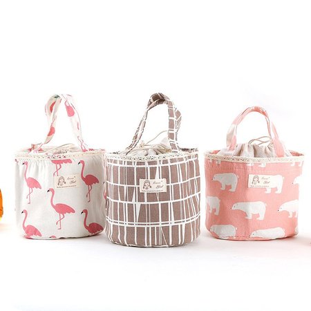 Carton Drawstring Linen Lunch Bags Storage Bags White/Small
