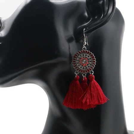 

Womens Tassel Alloy Round Earrings, Wine red, Earrings