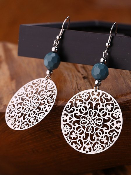 

Tribal Jewelry Vintage Silver Big Round Earhook Retro Flower Pendant Earrings, Black, Earrings