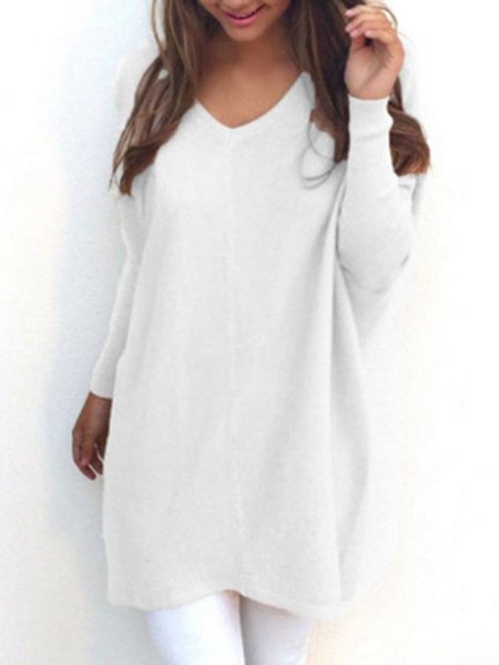 

Long Sleeve V Neck Pure, White, Shirts & Blouses