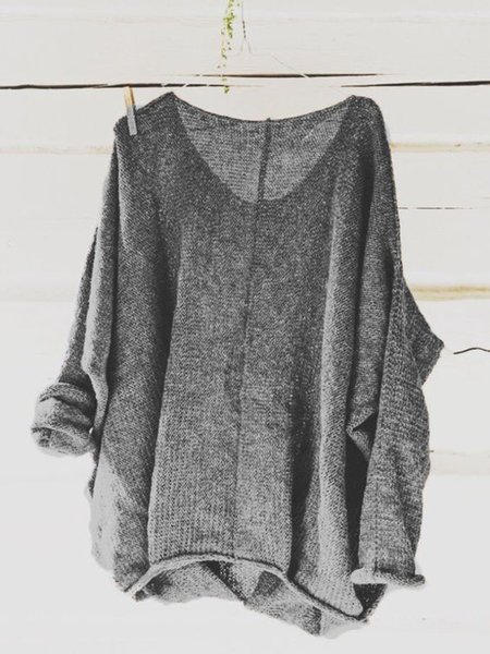 

Casual Knitted Long Sleeve V neck Solid Blouse, Gray, Shirts & Blouses