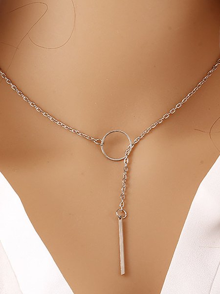 Womens Simple Alloy Necklace, Silver, Necklaces