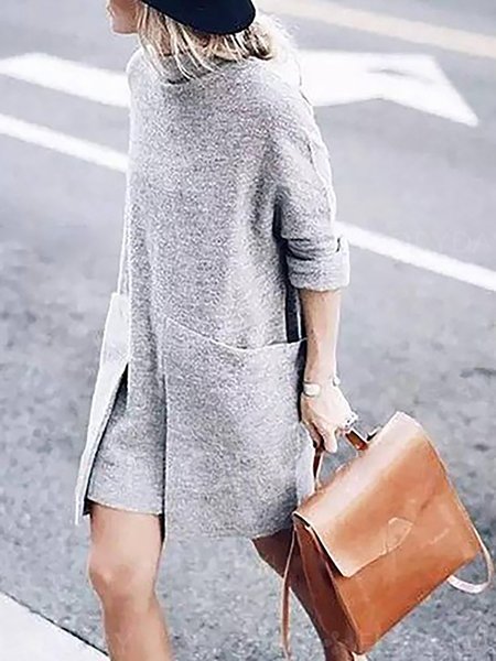 

Gray Women Daytime Long Sleeve Knitted Solid Spring Dress, Sweater Dresses