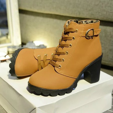 

Chunky Heel Lace-up Booties Women Plus Size Slip-on Ankle Boots, Orange, Boots
