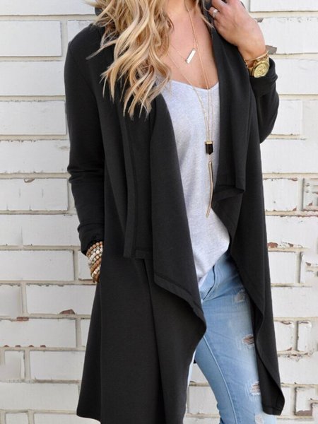 

Cotton-blend Long Sleeve Paneled Casual Cardigan, Black, Cardigans