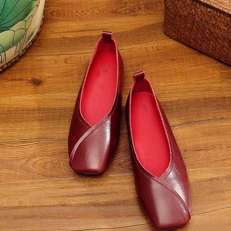 

Daily Pure Color Flat Heel Square Toe Flats, Red, Flats