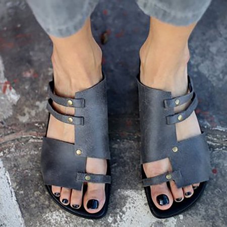 

Women PU Sandals Casual Slip On Plus Size Shoes, Deep gray, Auto-Clearance