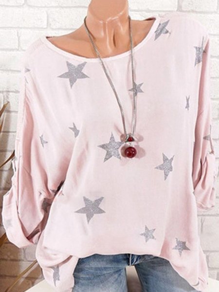 

Cotton Geometric Crew Neck Plus Size Paneled Blouse, Pink, Shirts & Blouses