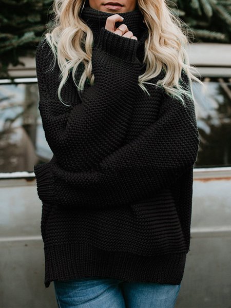 

Chic Solid Color Turtleneck Sweater, Black, Sweaters