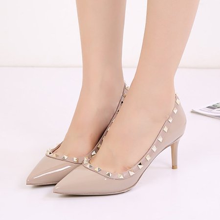 

Rivet Stiletto Heel Pointed Toe Elegant Heels, Nude, Heels