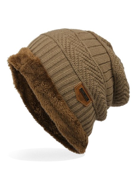 

Mens Labeling Knitted Cap Velvet Wool Cap Hats, Khaki, Hats & Headwear