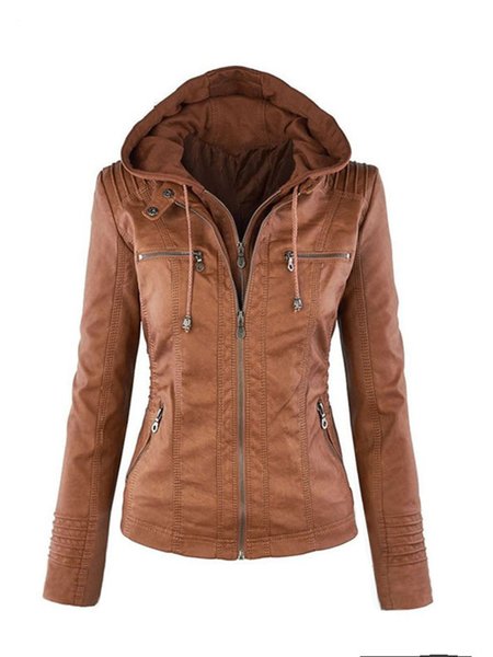 

Hoodie Solid Long Sleeve Pockets Zipper Winter Plus Size Jacket, Brown, Auto-Clearance