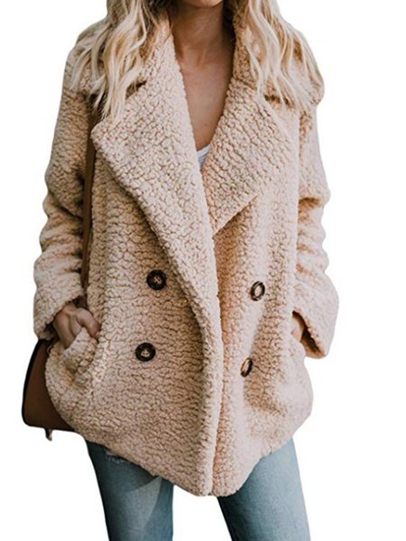 

Woman Sherpa Coat Fluffy Jacket Buttoned Teddy Bear Coats, Khaki, Coats