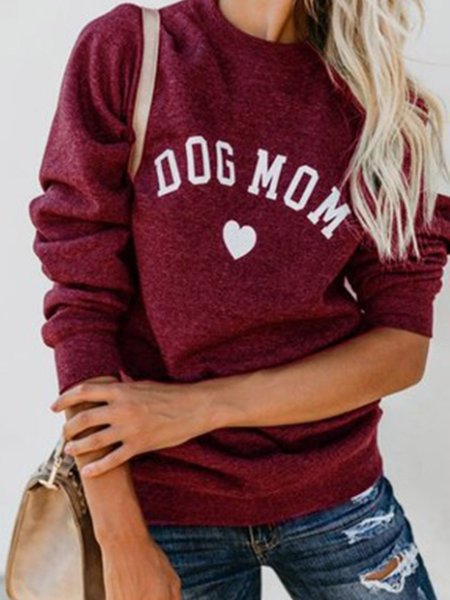 

Solid Casual Long Sleeve Crew Neck Sweatshirts, Wine red, Sweatshirts & Hoodies