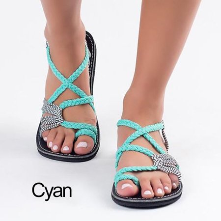 

zolucky 2018 Summer Handmade Breathable Bandage Beach Flat Sandals, Cyan, Sandals