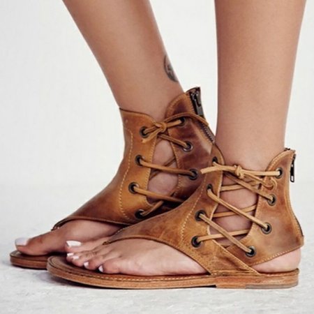 

Lace-up Hollow-out Beach Flip-flops Sandals, Brown, Sandals & Slippers