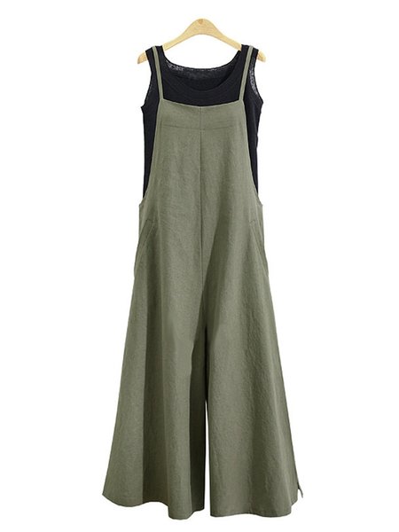 

Sleeveless Cotton Casual Pants Pockets Tank Jumpsuits, Army green, Jumpsuits & Rompers