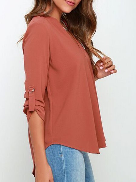 

3/4 Sleeve Solid Crew Neck Casual Plus Size Blouse, Watermelon, Shirts & Blouses