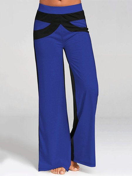 

Casual Color-block Paneled Spandex Pants, Blue, Pants