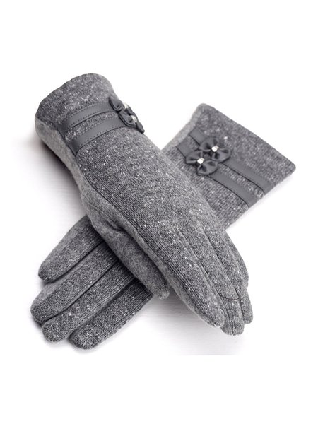 

Gray Wool Casual Solid Glove, Gloves