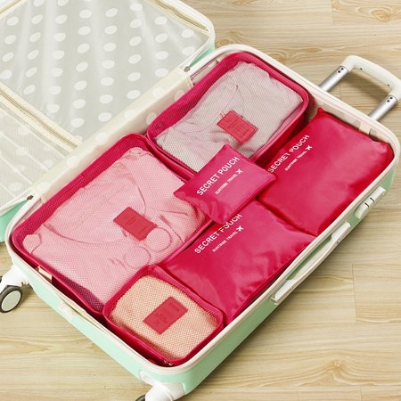 

6 PCS Oxford Travel Luggage Organizer Waterproof Storage Bags, Rose red, Storage Bags