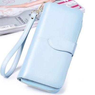 

【Spedizione gratuita】 Cera Pelle Portafoglio Grande Cerniera Borsa per cellulare, Azzurro, bag