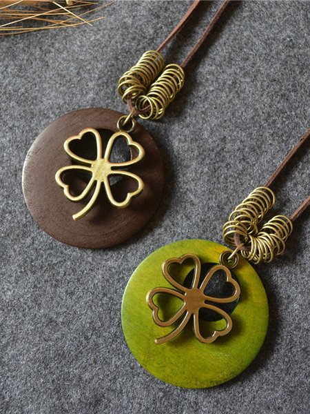 

Four-leaf Clover Metal Charm Necklace, Brown, Necklaces